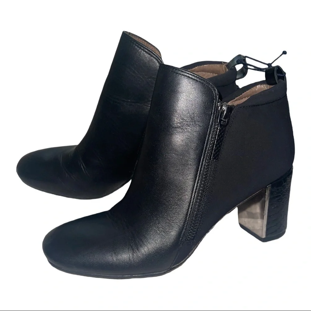 Donald J Pliner Coralie Black Leather Ankle Boot Block Heel Size 6.5